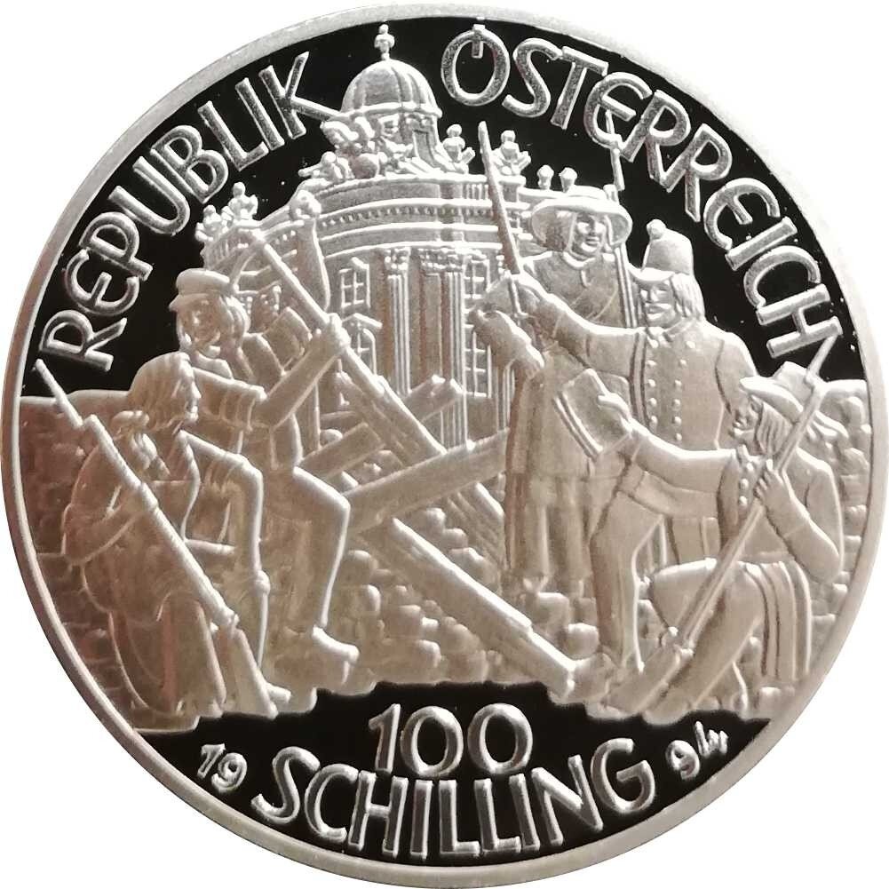 Österreich 100 Schilling 1994 Revolution 1848 Erzherzog Johann Silb