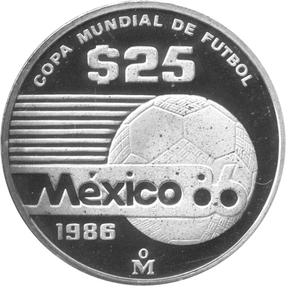 Mexiko 25 Pesos 1986 XIII Fußball WM 1986 in Mexiko Fußball mit I