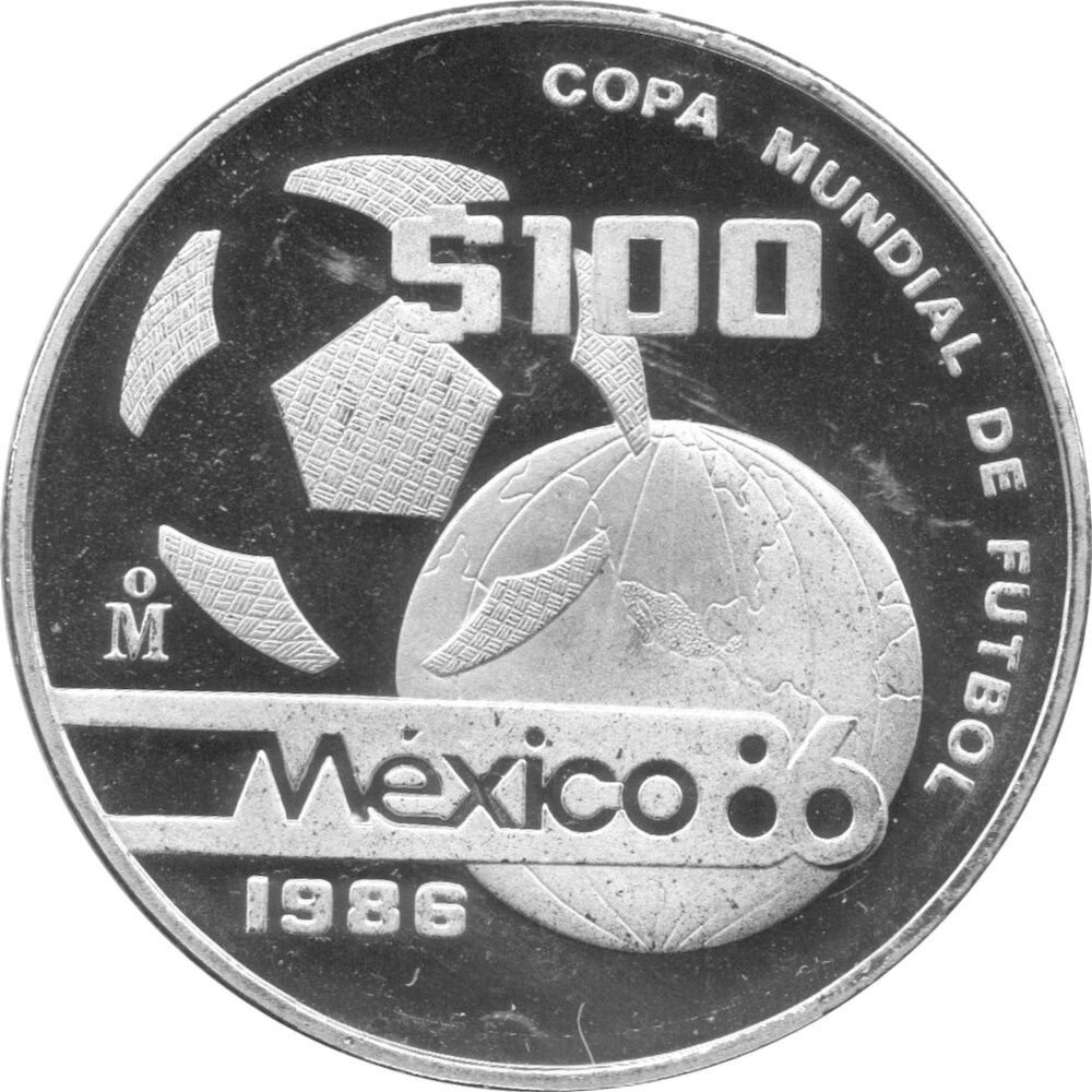 Mexiko 100 Pesos 1986 XIII Fußball WM 1986 in Mexiko Fußball vor