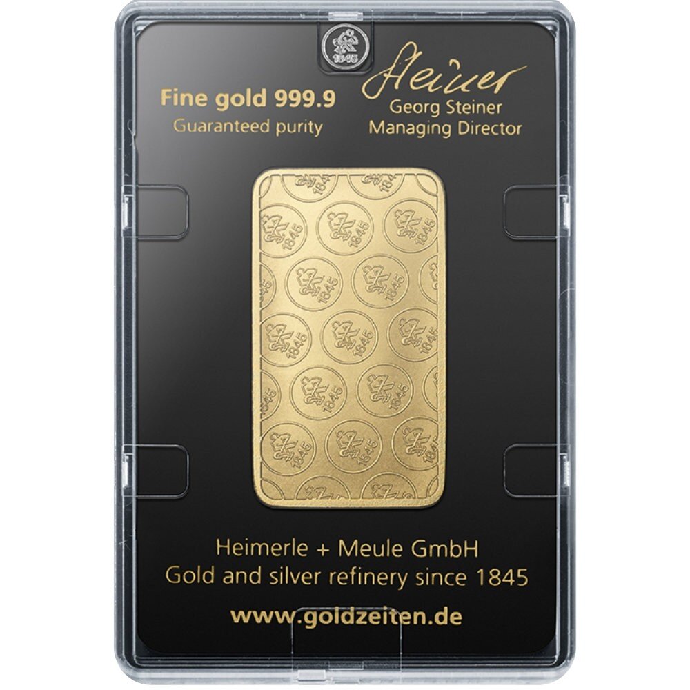 50 Gramm Goldbarren Heimerle Meule geprägt Neuware LBMA 4 534 00